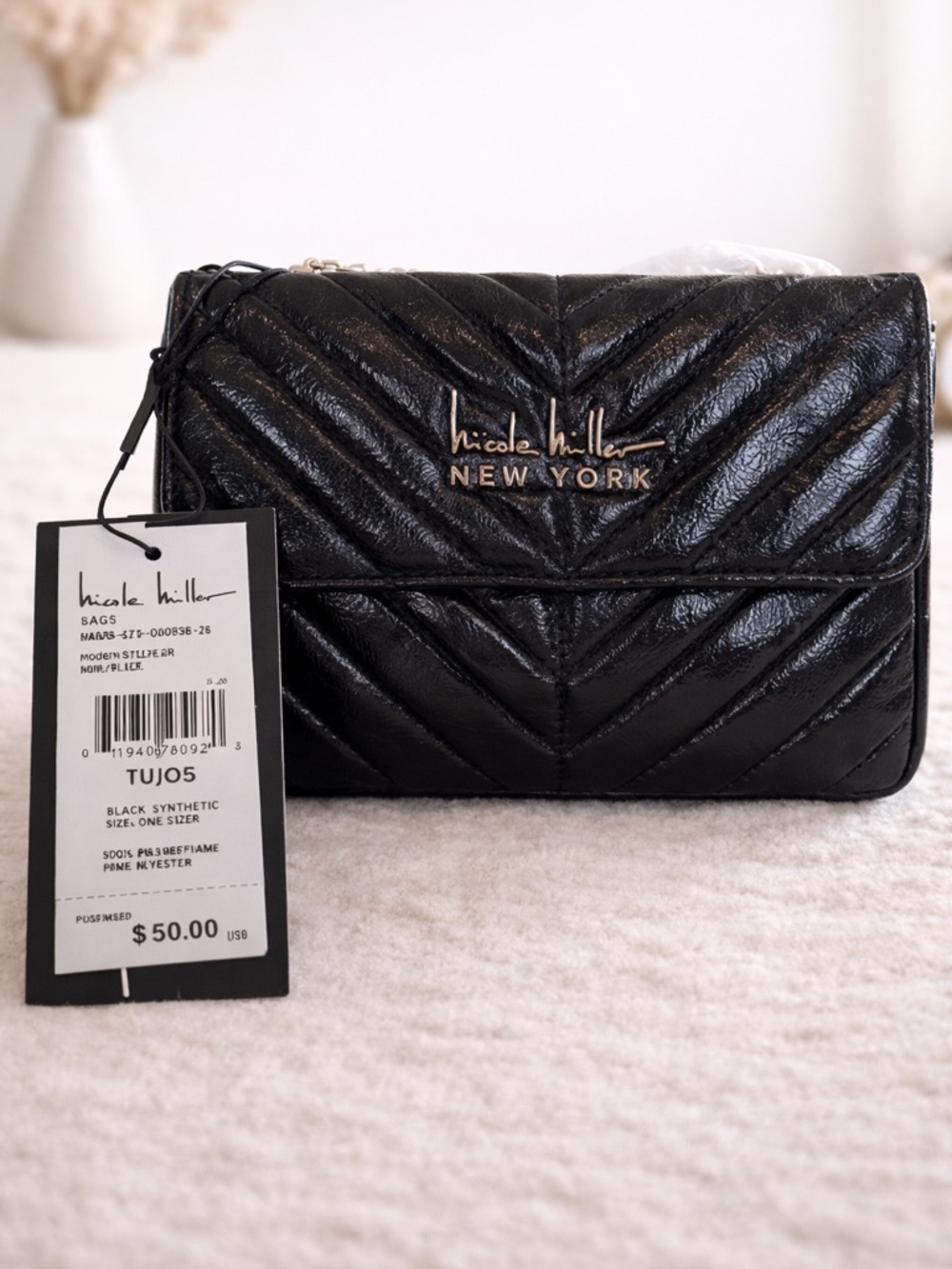Nicole Miller New York Quilted Black Crossbody Bag NEW $50MSRP